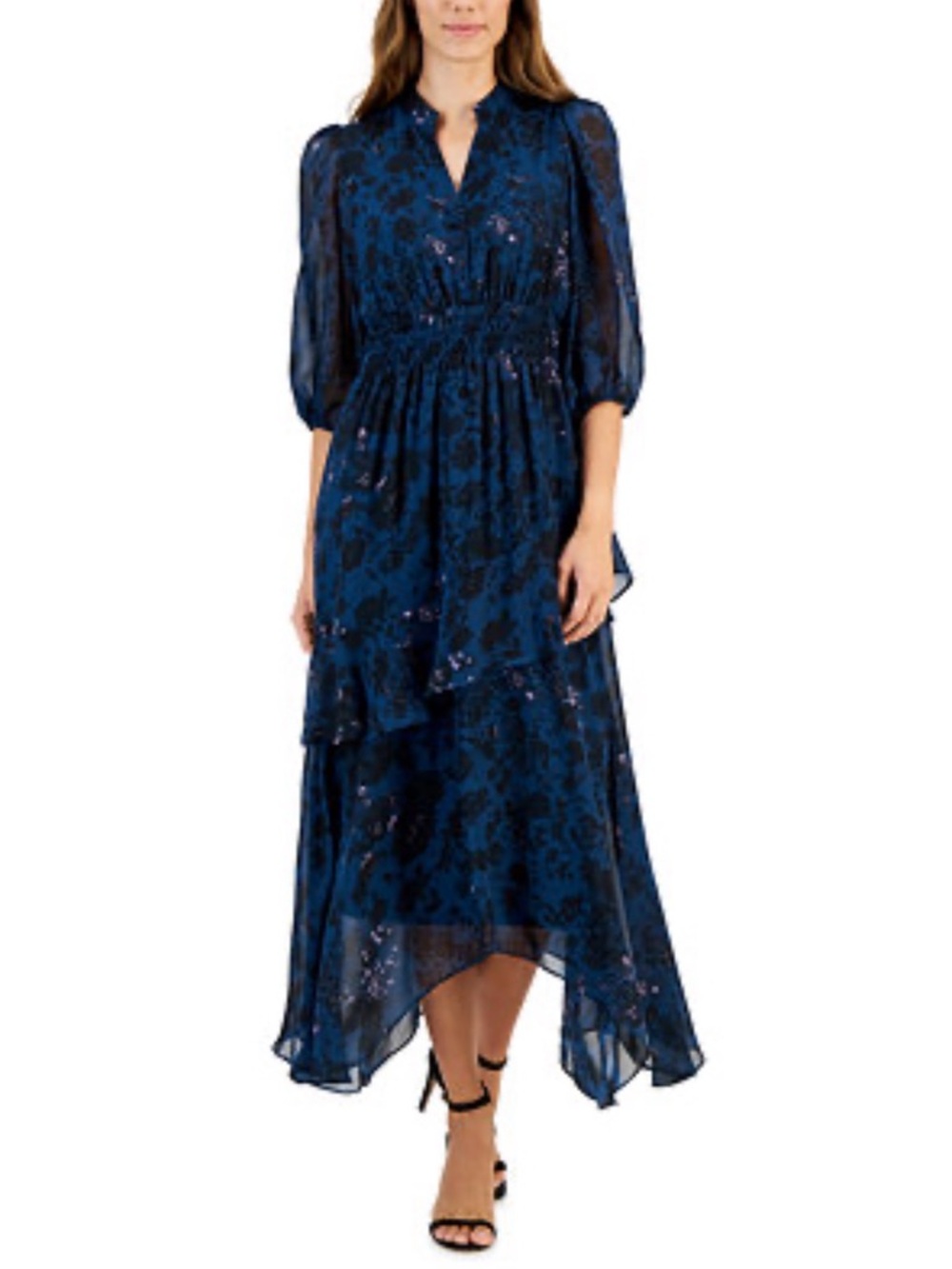 Taylor Navy Blue Floral Tiered Maxi Dress